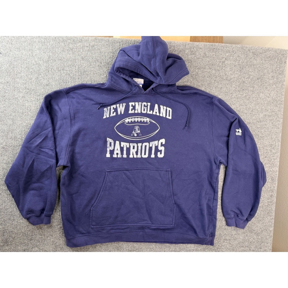Reebok New England Patriots Hoodie XL Navy Blue Y2K Graphic Pullover Sweatshirt